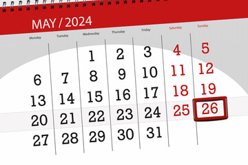 Calendar 2024, deadline, day, month, page, organizer, date, May, sunday, number 26