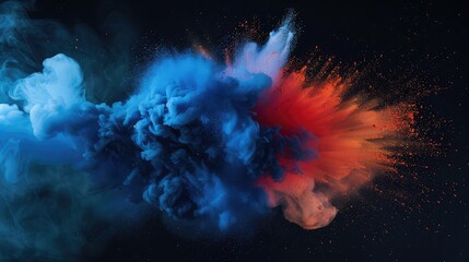 Fototapeta na wymiar Explosion of Color: Abstract Art Depicting a Black Isolated Explosion Particle Dust on a Colorful Cloud Background