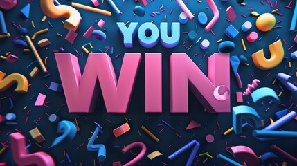 Triumphant ‘You Win’ Text Displayed Over Dynamic Shapes on a Black Background