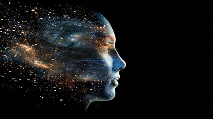 Human Face of Dissolved into Space, Symbolizing the Fusion of Humanity and Technology