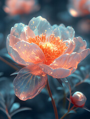 Ethereal glow: Close-up of a shimmering peony in spectral light