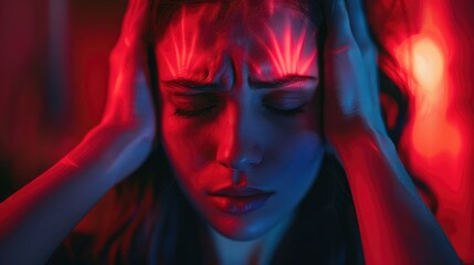 Young Woman Experiencing a Headache: A Powerful Depiction of Pain and Discomfort