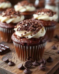 English chocolate cupcake on the wooden background - 782310815