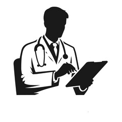 Doctor 🧑‍⚕️. Flat vector style character, Healthcare illustration. Black and white silhouette vector isolated on white background 
