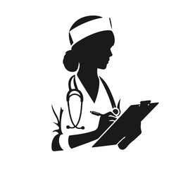 Doctor 🧑‍⚕️. Flat vector style character, Healthcare illustration. Black and white silhouette vector isolated on white background 
