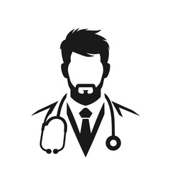 Doctor 🧑‍⚕️. Flat vector style character, Healthcare illustration. Black and white silhouette vector isolated on white background 
