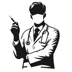 Doctor 🧑‍⚕️. Flat vector style character, Healthcare illustration. Black and white silhouette vector isolated on white background 
