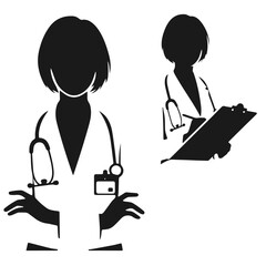 Doctor 🧑‍⚕️. Flat vector style character, Healthcare illustration. Black and white silhouette vector isolated on white background 
