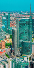 Aerial view of Milan, skyscrapers. Palazzo Lombardia, Unicredit tower and Accenture skyscraper. 04-11-2024. Italy
- 782311463
