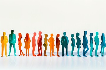 paper cutout of business people standing in group, white background, red blue green yellow orange colors Generative AI