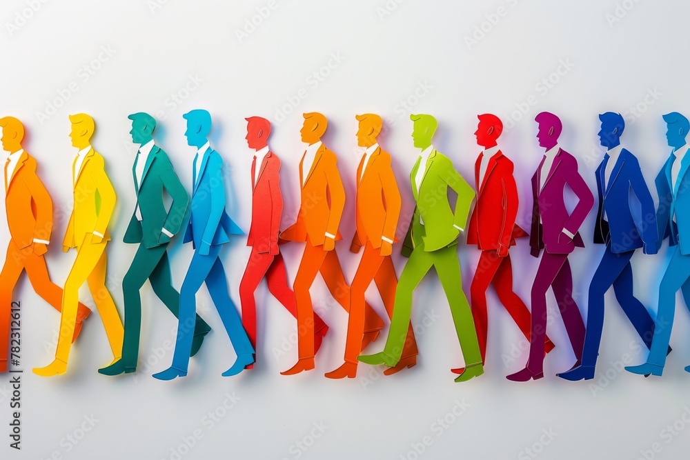 Wall mural paper cut of colorful people in business suits on white background minimalistic style white backgrou