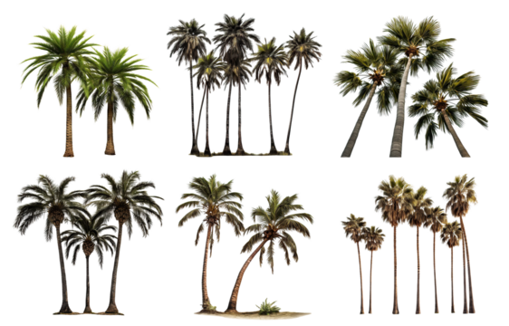 Set of tropical palm trees, cut out