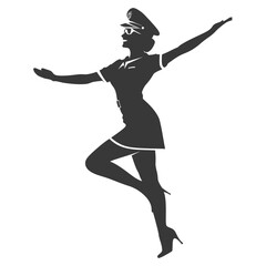 Silhouette flight attendant in action full body black color only