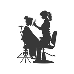 Silhouette hairdresser in action full body black color only