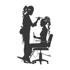 Silhouette hairdresser in action full body black color only