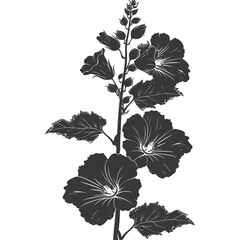 Silhouette hollyhocks flower black color only