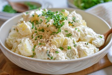 Tasty potato salad with creamy mayo and dijon mustard dressing