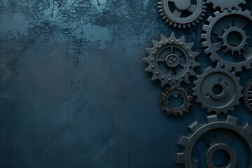 Industrial Gears on Dark Blue Textured Background