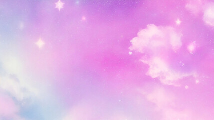Purple unicorn background. Pastel watercolor sky with glitter stars and bokeh. Fantasy galaxy with holographic texture. Magic marble space.