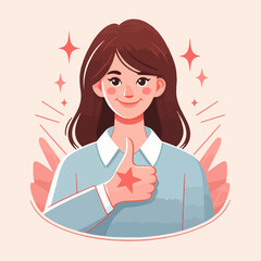 Vector women with the concept of self-esteem, thumb gestures