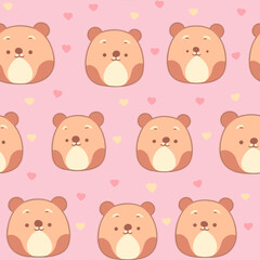 Bear pattern for children, seamless, 2d style, in pink colors