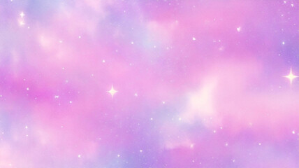 Purple unicorn background. Pastel watercolor sky with glitter stars and bokeh. Fantasy galaxy with holographic texture. Magic marble space.