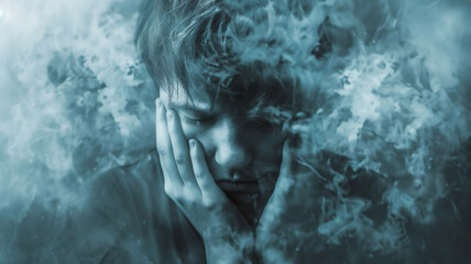 Surreal depressed kid suffered from mental illness, stressed, anxiety, mental illness concept