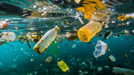 Plastic waste in the sea Enviromental disaster .
