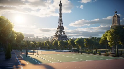 
The tennis court in front of the Eiffel Tower
