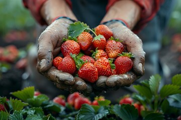 Person holding natural, seedless berry superfood strawberries