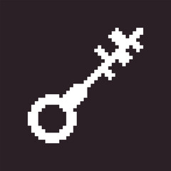 Fototapeta na wymiar black and white simple flat 1bit vector pixel art icon of fantasy retro vintage key. password login security