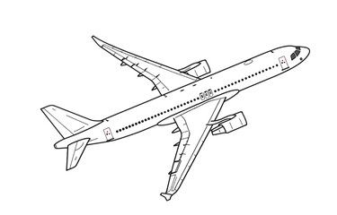 Simple one line drawing of an airplane on white background