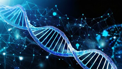 Wallpaper science helix cell genetic medical biotechnology biology bio. Technology gene DNA abstract molecule medicine blue background research digital futuristic human concept health - obrazy, fototapety, plakaty