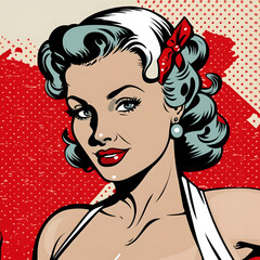 Retro pin-up girl illustration with pop art style: Vintage charm meets modern flair in vector format