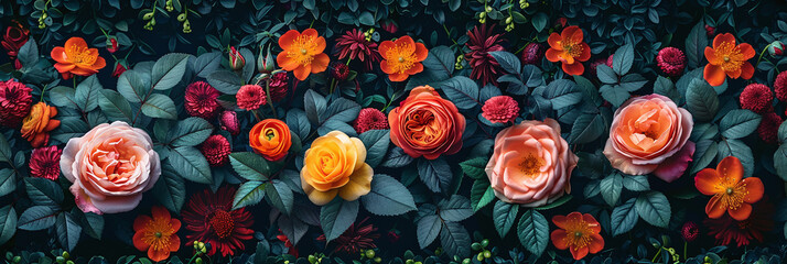 Fototapeta na wymiar Bountiful Bloom: A Rose Bush Abundant in Vibrant Blossoms