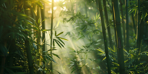 Beautiful nature backgrounds forests and palm trees View of botanical green bamboo tropical forest in daylight