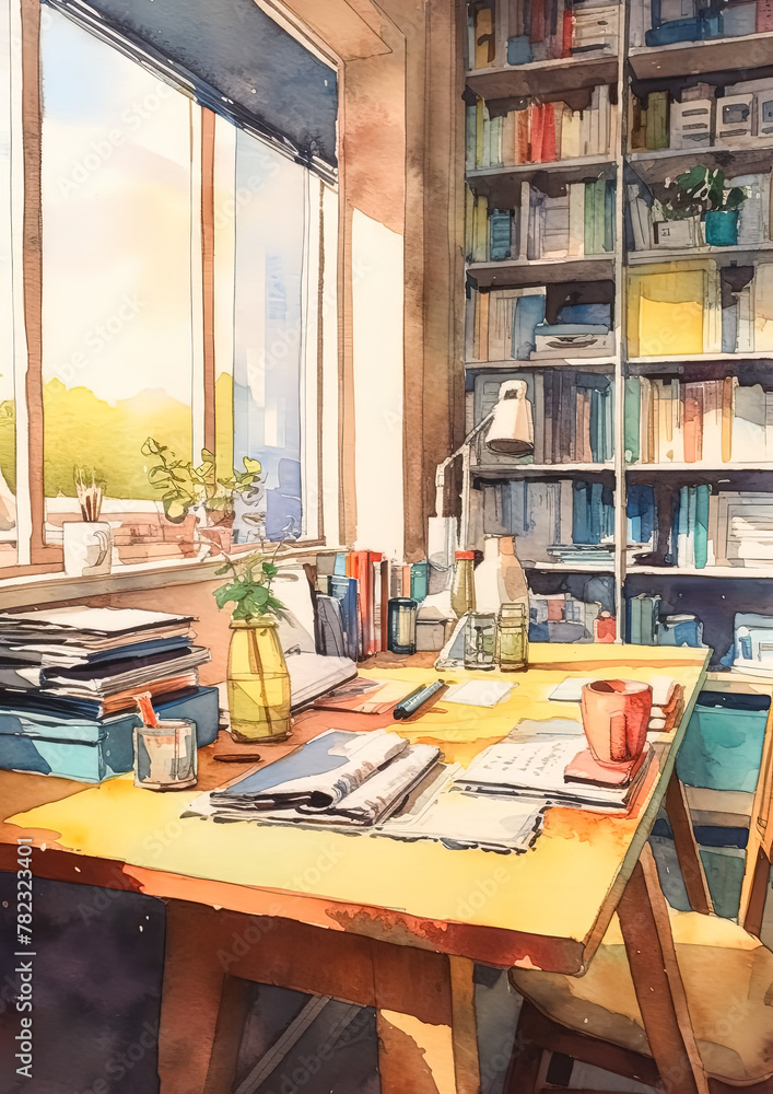 Poster a sketchbook with a pencil and a cup of coffee on a table. the sketchbook is open to a page with a d