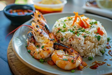 Grilled shrimp and rice