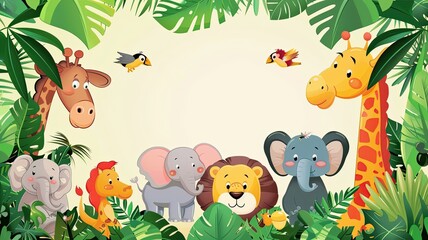 Naklejka premium Jungle-Wild Animals Cartoon white background
