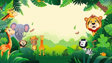 Obraz na płótnie Canvas Jungle-Wild Animals Cartoon white background