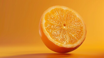3D rendering of a juicy orange. The orange is cut in half, revealing its juicy interior.