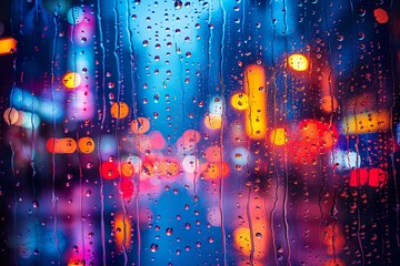 abstract pattern of night light and raindrop blur bokeh background on city street with different Beautiful