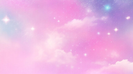 Purple unicorn background. Pastel watercolor sky with glitter stars and bokeh. Fantasy galaxy with holographic texture. Magic marble space.