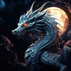 Dragon Design Bathed in Moon's Radiance