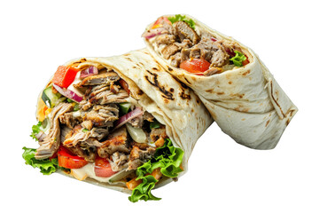 Delicious Beef and Vegetable Burrito on White Background