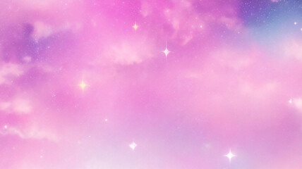 Purple unicorn background. Pastel watercolor sky with glitter stars and bokeh. Fantasy galaxy with holographic texture. Magic marble space.
