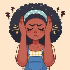 Vector woman covering ears with hand cartoon illustration