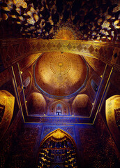 Golden interior of Gur Emir Amir Temur mausoleum - 782324833