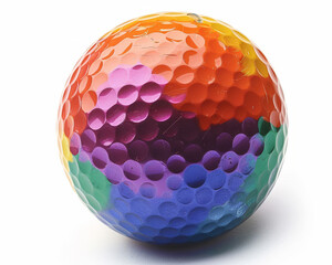 HBTQ Rainbow colored golf ball close-up on isolated white background - obrazy, fototapety, plakaty