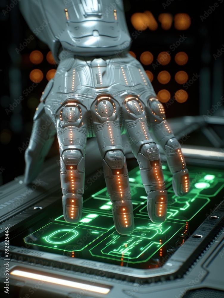 Poster a hand resting on a computer keyboard, showcasing the interaction between humans and technology